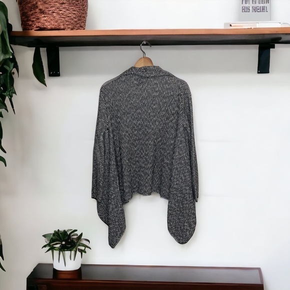 Zara Knit Tweed Open Front Long Sleeve Cardigan Sweater Black White Size L - Picture 4 of 6